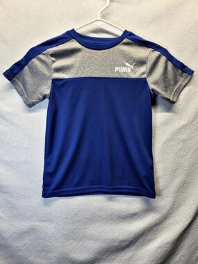 Puma Boys Short Sleeve Athletic Shirt Blue & Gray Size Medium